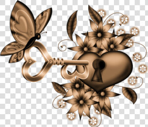  key  heart  butterfly  steampunk  scrapelement  HD Png Download