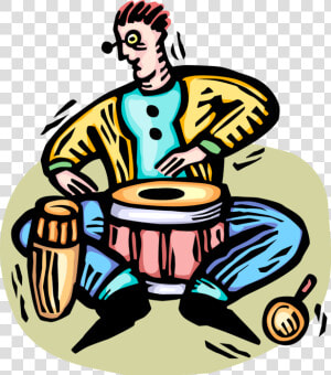 Vector Illustration Of Musician Plays Bongo Drums Musical  HD Png Download