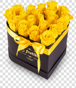 Yellow Roses Black Heart Box   Yellow Flowers In Box  HD Png Download