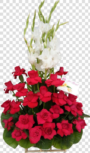 Bouquet Of Red Rose With White Gladiolus  HD Png Download