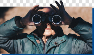 Man Looking Through Binoculars   Bird Watching Goggles  HD Png Download