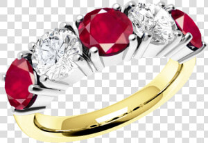 Ruby And Diamond Ring For Women In 18ct Yellow And   5 Stone Ruby And Diamond Rings  HD Png Download