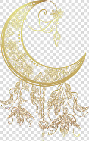  boho  gold  bohemian  moon  freetoedit   Tatto Dream Catcher With Moon  HD Png Download