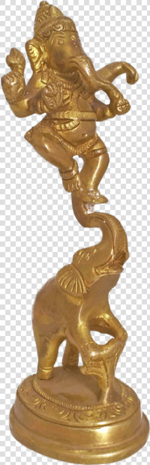 Stunning Lord Ganapathy Dancing On Elephant Trunk Brass   Bronze Sculpture  HD Png Download