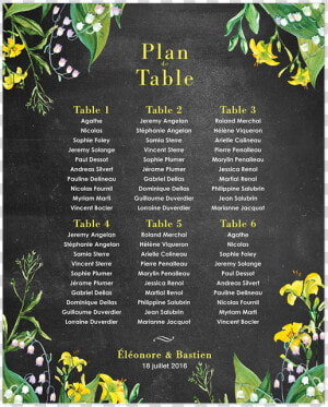 Plan Table Mariage Impression Poster Fleurs Lys Jaune   Marriage  HD Png Download