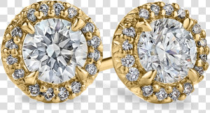 Yellow Gold Diamond Halo Stud Earrings   Diamond  HD Png Download