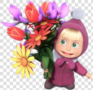 Masha Holding Bunch Of Flowers   Masha Flowers  HD Png Download