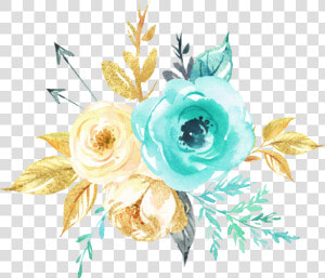  watercolor  flowers  bouquet  mint  teal  gold  silver  HD Png Download