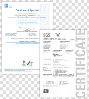 Iso And Sgs Tuv Certifications For Programming Research prqa   Iso 26262 Certificate  HD Png Download