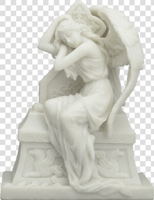 Marble Weeping Angel Seated On Headstone   Transparent Angel Gravestone  HD Png Download