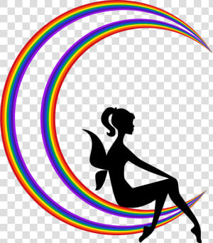 Fairy Relaxing On The Rainbow Crescent Moon Clip Arts   Transparent Fairy Moon Silhouette  HD Png Download