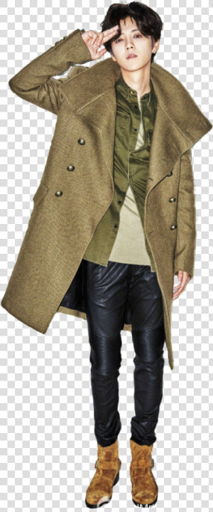  luhan   H amp m Balmain Khaki Coat  HD Png Download