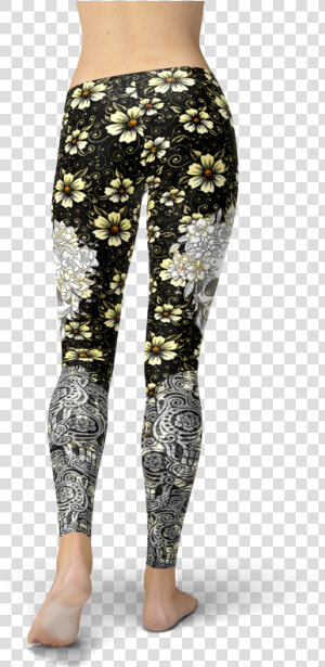 Floral Skull Leggings Yoga Gym Fitness Sports Wear   Leggings  HD Png Download