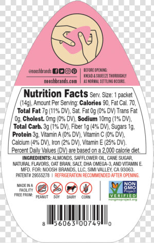 Noosh Almond Butter Packets   Noosh Cupcake Almond Butter Nutrition Facts  HD Png Download