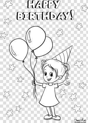 Birthday Girl Bw   Line Drawing Happy Birthday Girl  HD Png Download