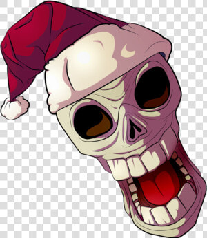 Cartoon Skull In A Santa Hat By Eballen   Skull With Christmas Hat  HD Png Download