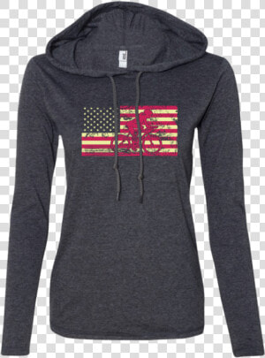 Female Cyclist Silhouette On The American Flag Ladies   Hoodie  HD Png Download