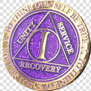 1 Year Aa Medallion Reflex Glitter Purple Gold Plated   Sobriety Coin  HD Png Download