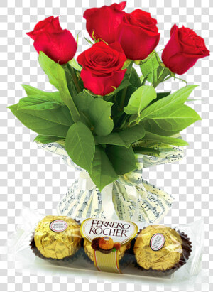 5 Red Roses Bouquet Ferrero Rocher   Thank You Birthday Wishes In English  HD Png Download