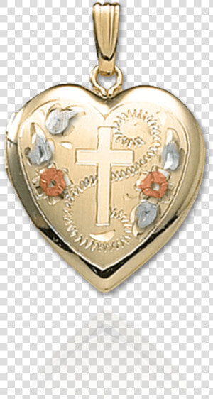 Heart Locket Engraved With Cross And Flower Design   Locket  HD Png Download