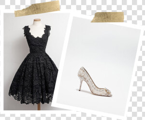 Black Lace Dress And Lace Pump Collage   Gray And Red Combination Dress  HD Png Download