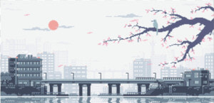  city  pixel  game  background  vaporwave  japan  bird   Japan Pixel Art  HD Png Download