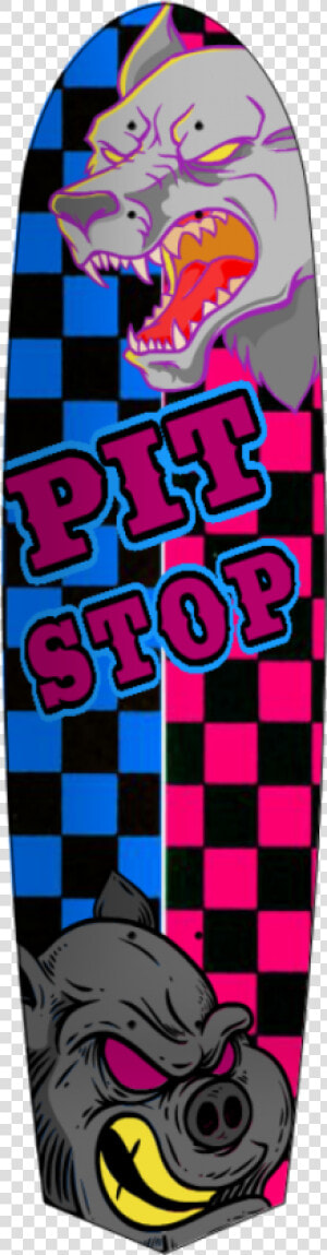 Pit Stop Long Board Pink And Blue Wolf And Pig Deck   Skateboard Deck  HD Png Download