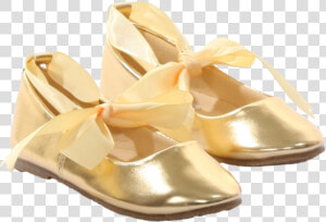 Gold Ballet Flats Girls Dress Shoes With Ribbon Tie   Girls Gold Dress Shoes  HD Png Download