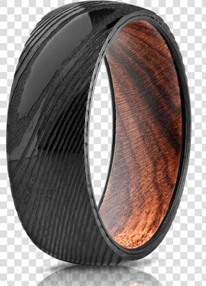 Wood Inlay Damascus Steel Mens Wedding Bands  HD Png Download