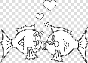 Fish In Love Black White Line Art Coloring Book Colouring   Clip Art In Love Black And White  HD Png Download