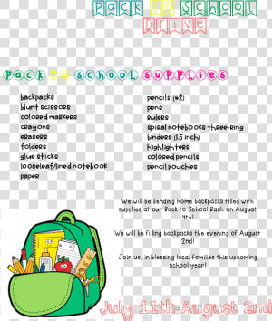 Pack To School school Supplies Drive   Png Download   Cartoon Clipart School Bag  Transparent Png