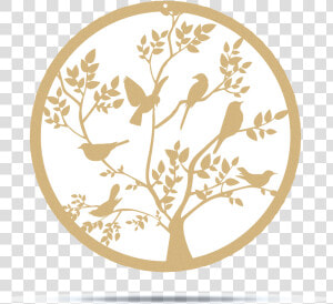 Bird Family Circle Metal Art In Pure Gold Class   Metal  HD Png Download