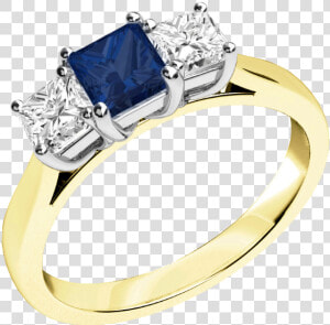 Sapphire And Diamond Ring For Women In 18ct Yellow   Sapphire And Diamond Princess Cut Ring Gold  HD Png Download