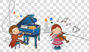 Piano Cartoon Music Child Playing Children Transprent   Children Playing Music  HD Png Download