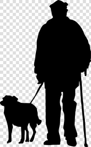 Silhouette  Man  Pet  Senior  Standing  Object  Puppy   Man Walking Dog Silhouette  HD Png Download