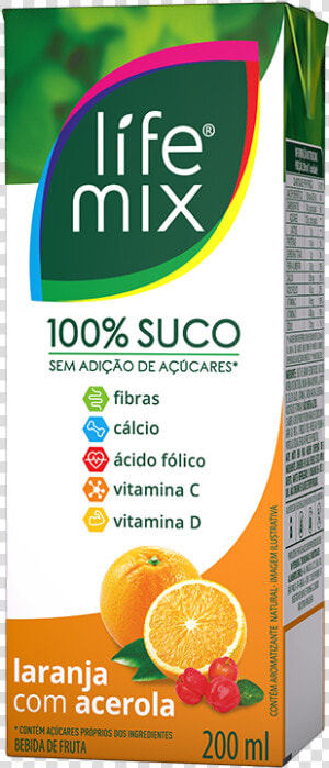 Life Mix Suco 100  Laranja Com Acerola 200 Ml   Life Mix Suco 100  HD Png Download