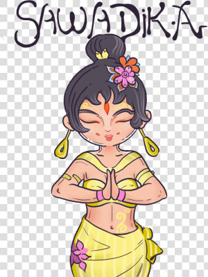 Hand Drawn Illustration Thai Girl Png And Psd   Greetings In Thailand Sawadika Cartoon Clipart  Transparent Png