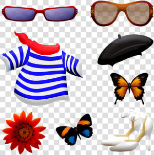 Clothing Accessories  Beret  Sunglasses  Shoes   Butterfly  HD Png Download