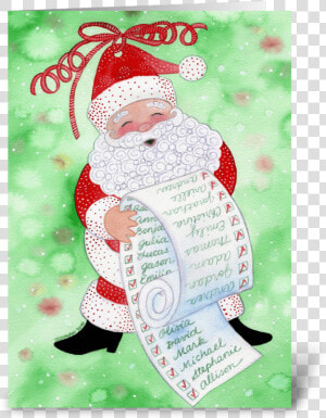 Santa  amp  His List Christmas Card Greeting Card   Illustration  HD Png Download