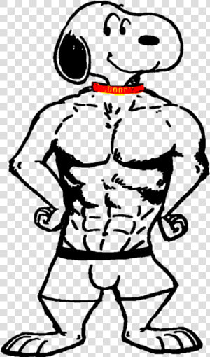 Muscle Man Line Art Vector Png Jpg Black And White   Buff Snoopy Clear Background  Transparent Png