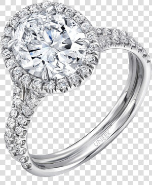 Uneek Oval Diamond Halo Engagement Ring With Pave Double  HD Png Download