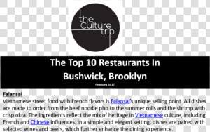 Culture Trip 10 Top Restaurants In Bushwick Brooklyn falansai  HD Png Download