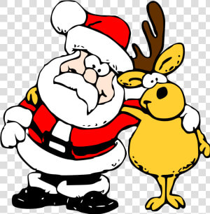 Santa Claus Is Coming To Town   Santa And Reindeer Cartoon  HD Png Download