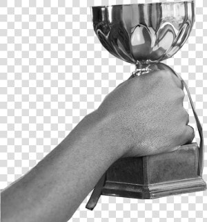 Man Holding An Award Trophy   Hands Holding A Trophy Black And White  HD Png Download