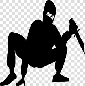 Ninjia Mask Knife Squat Crouch Silhouette Danger   Clip Art Assassin  HD Png Download