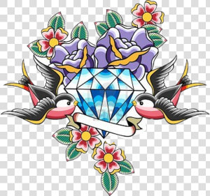  diamond  sparrow  tattoo  traditional  freetoedit   Old School Diamond Tattoo  HD Png Download