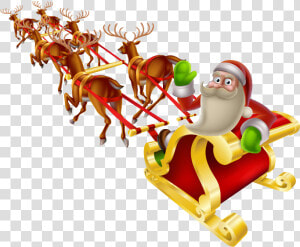 Transparent Santa Reindeer Png   Transparent Background Santa And Sleigh  Png Download