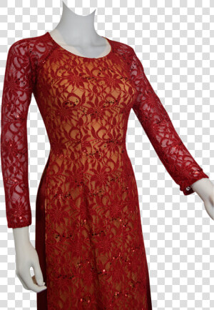 Red Lace Ao Dai Vietnamese Traditional Long Dress   Cocktail Dress  HD Png Download