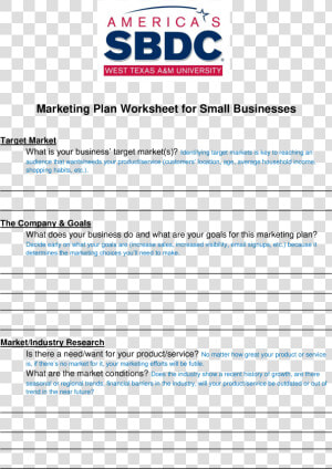 Small Business Marketing Plan Worksheet Main Image   Market Need Worksheet  HD Png Download