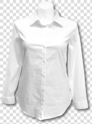 Long Sleeved Stretch Button Up Blouse In White  HD Png Download